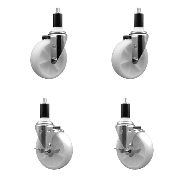5'' Nylon Wheel Swivel 1-3/8'' Expanding Stem Caster Set 2 Brakes, 4PK